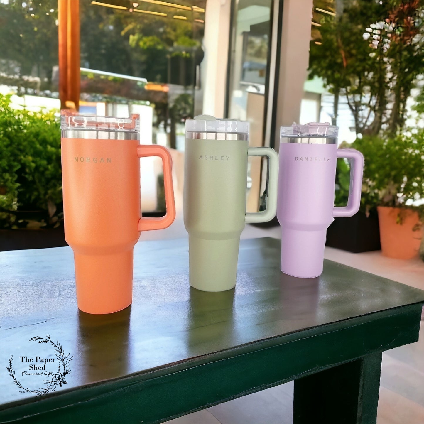 Travel Mugs Engraved Personalised Name Large Thermal 40oz Cups with Handle