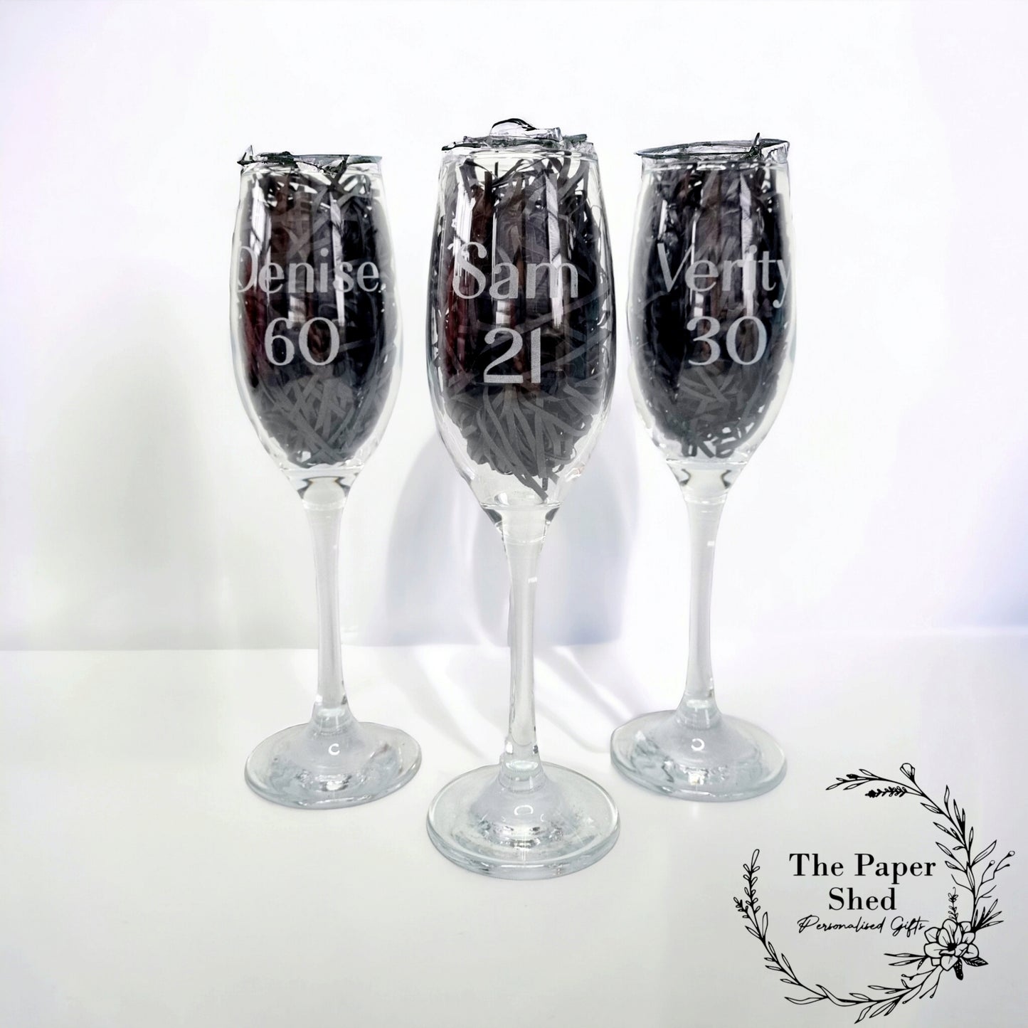 Personalised Engraved Special Birthday Champagne flutes Glasses, Big Birthday, 21st 30th 40th 50th 60th 80th
