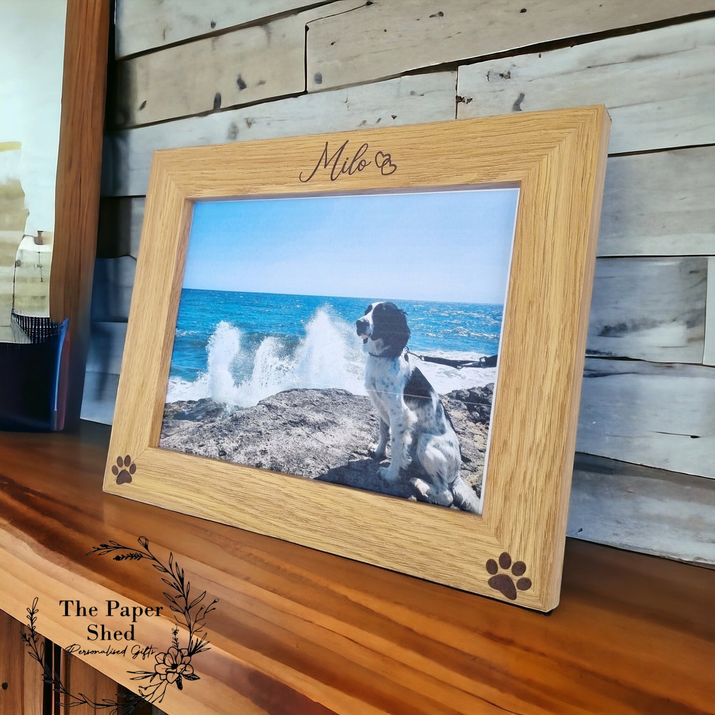 Personalised Pet Photo Picture Frame, Dog, Cat, Wooden, Laser Engraved