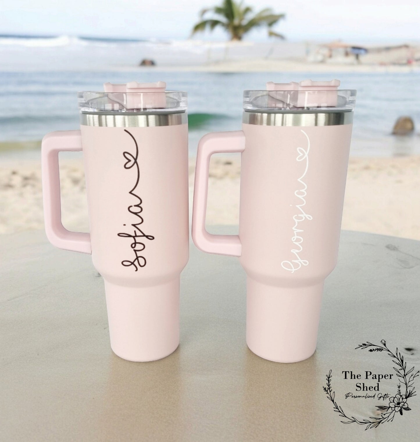Travel Mugs Personalised Large 40oz Cups Thermal Quench With Handle Heart