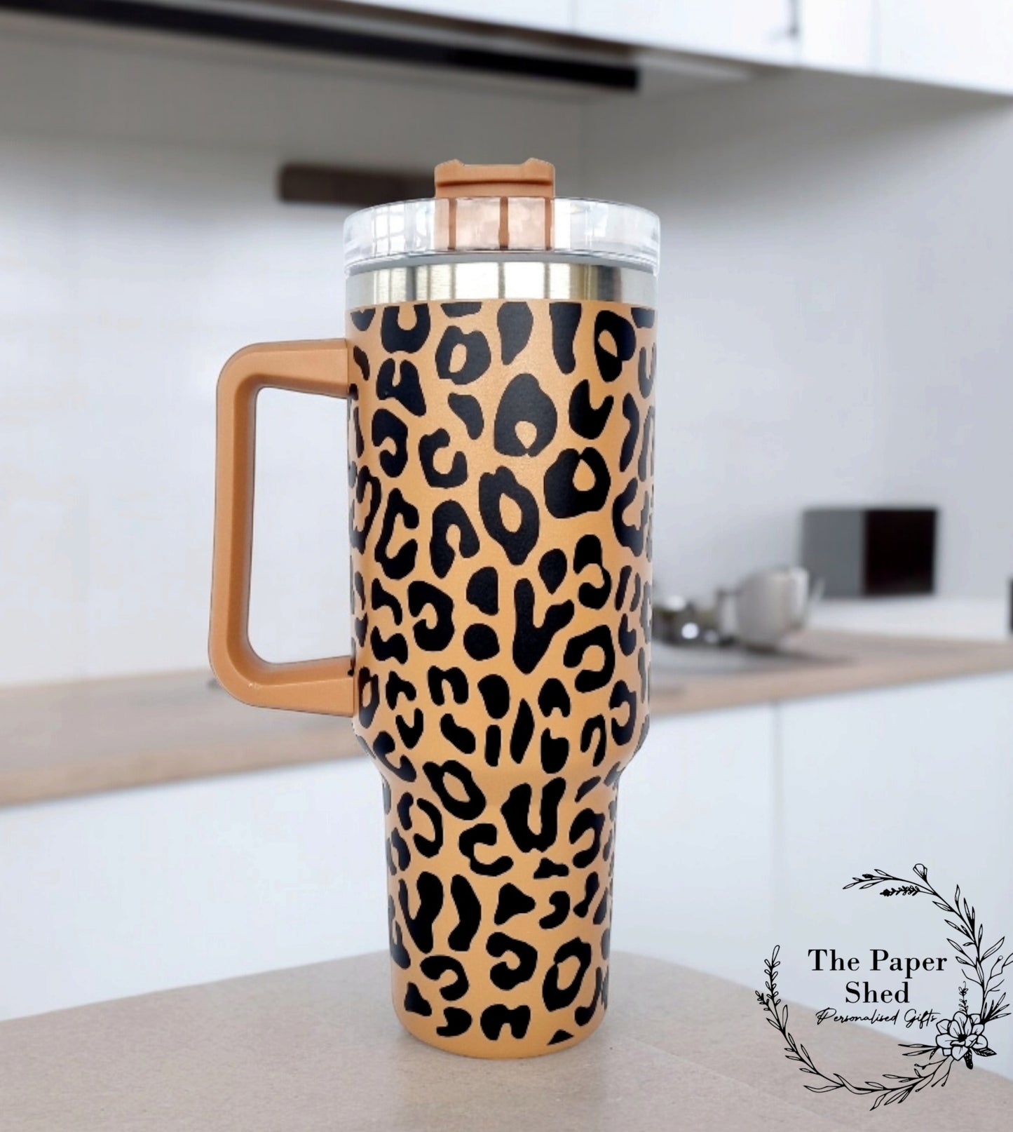 Leopard Print Travel Mugs Personalised 40oz Cups With Handle