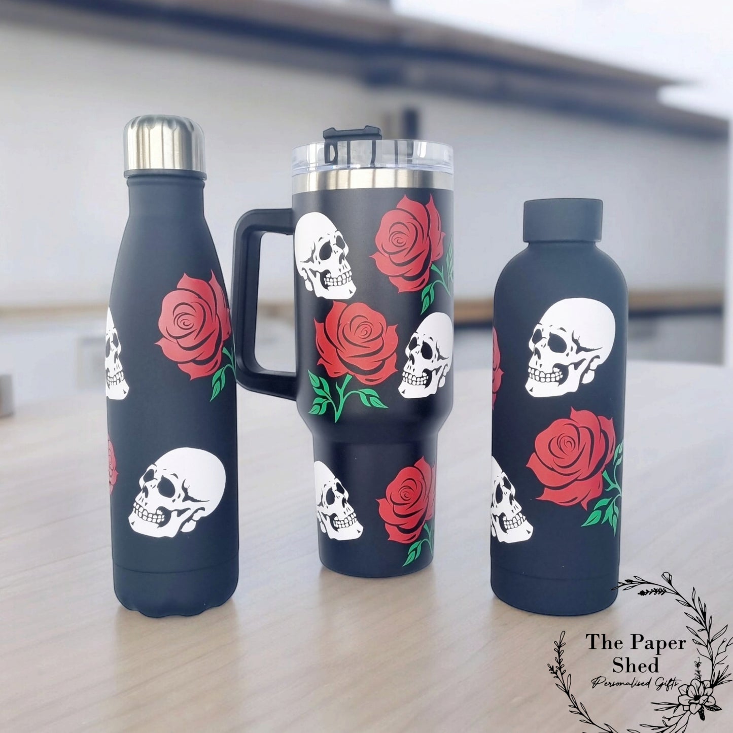 The Skulls and Roses Collection, Thermal, Mug, 40 oz Cup, Bottle, Travel Mug, Gift, Birthday, Set