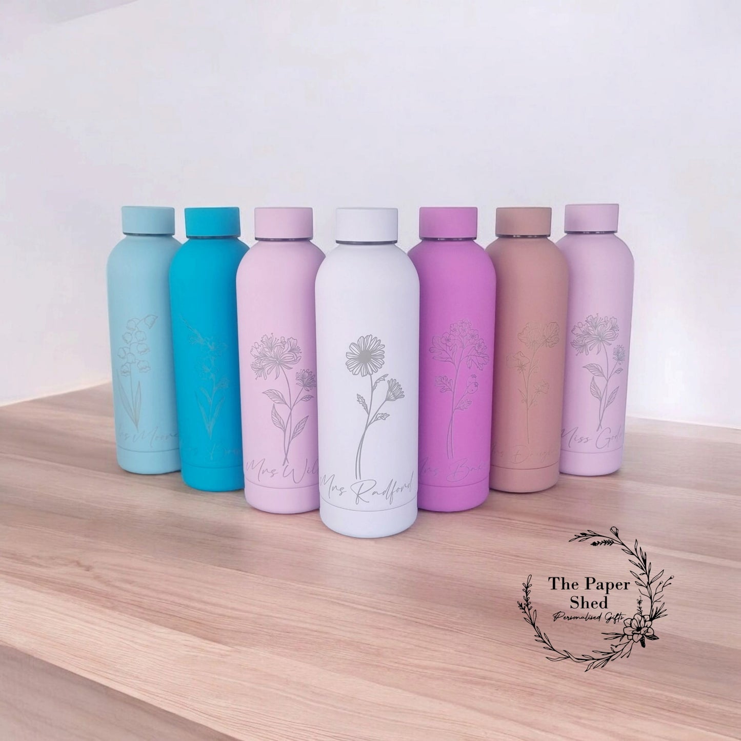 Personalised Birth Flower Engraved Name Thermal Bottle Teacher Gift (Copy)