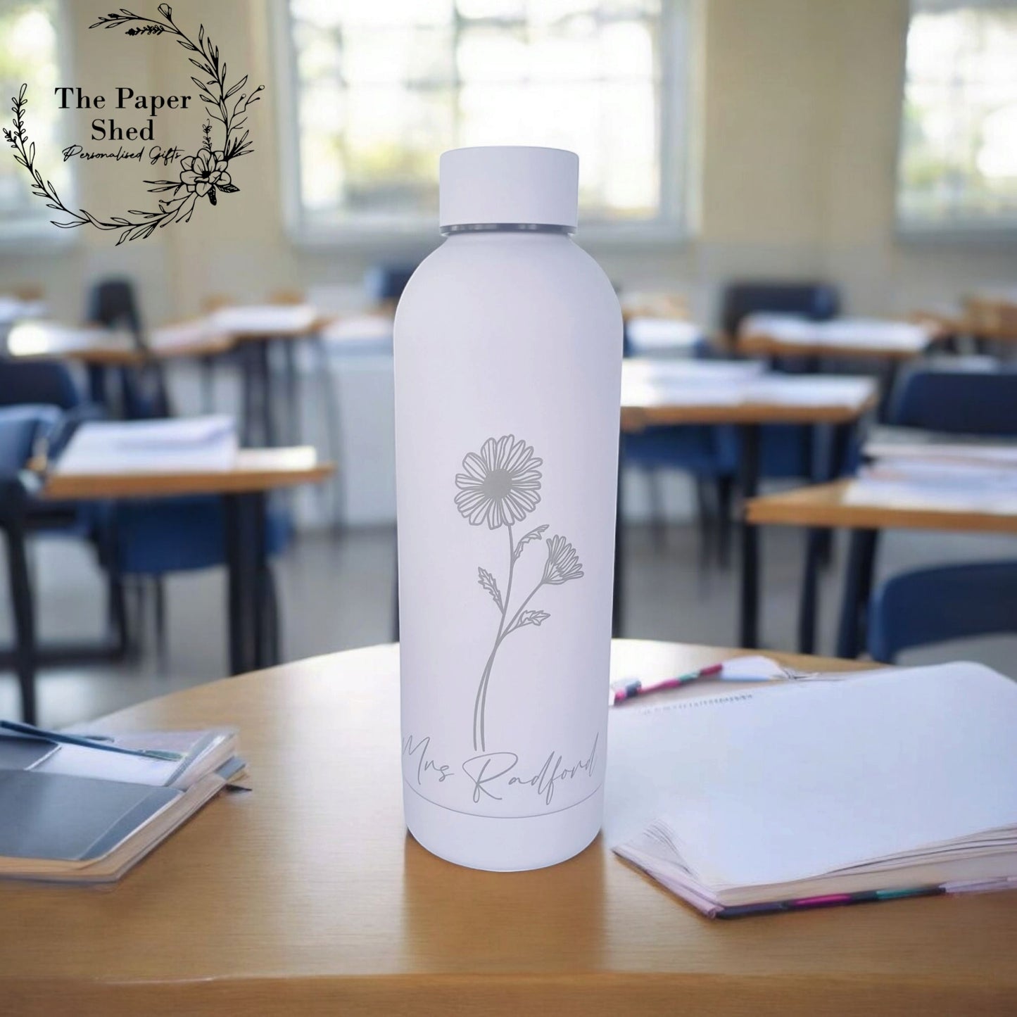 Personalised Birth Flower Engraved Name Thermal Bottle Teacher Gift (Copy)