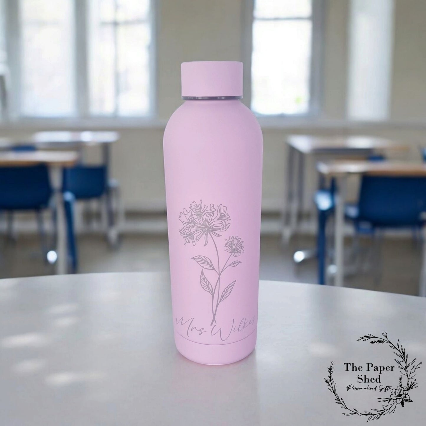 Personalised Birth Flower Engraved Name Thermal Bottle Teacher Gift (Copy)