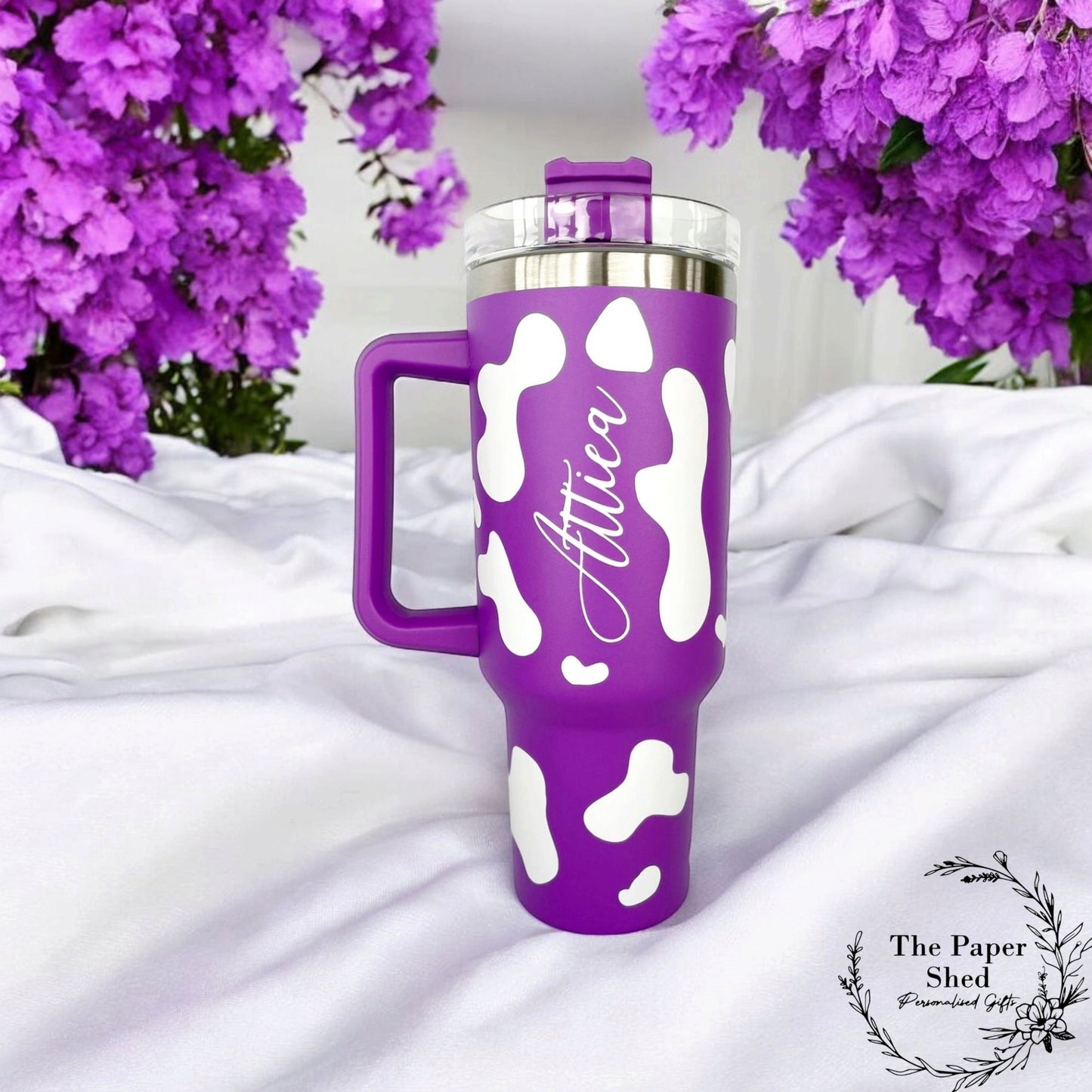 Cow Print Travel Mugs Personalised 40oz Cups With Handle