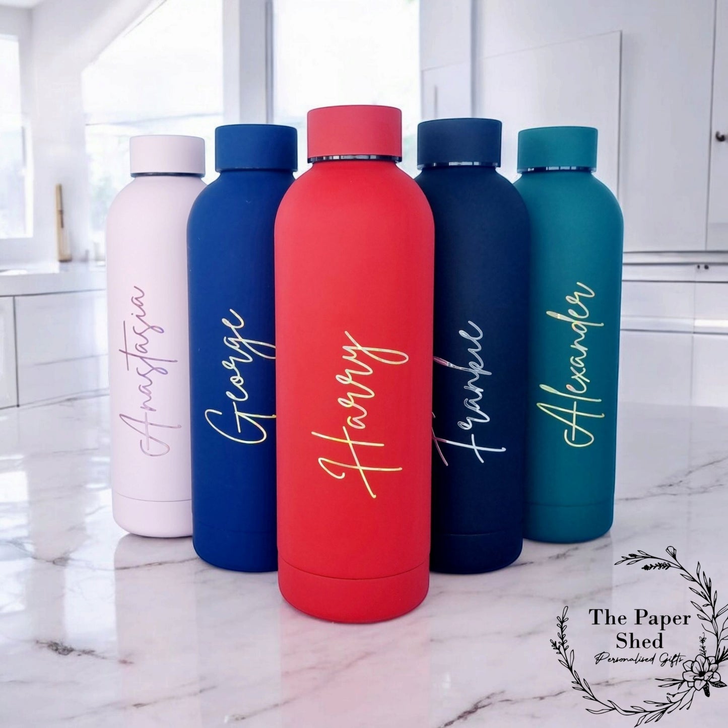 Personalised Name Thermal Water Bottle Metallic Water