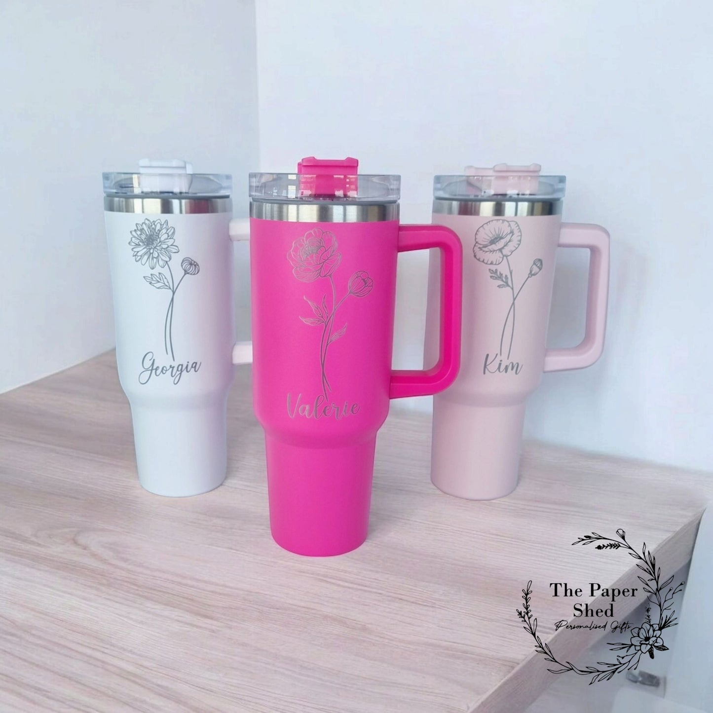Personalised Birth Flower Engraved Name Thermal Bottle Teacher Gift