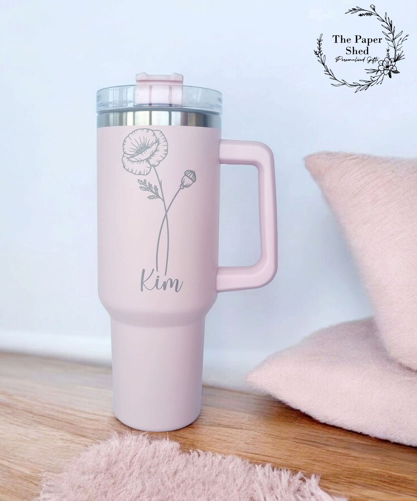 Personalised Birth Flower Engraved Name Thermal Bottle Teacher Gift
