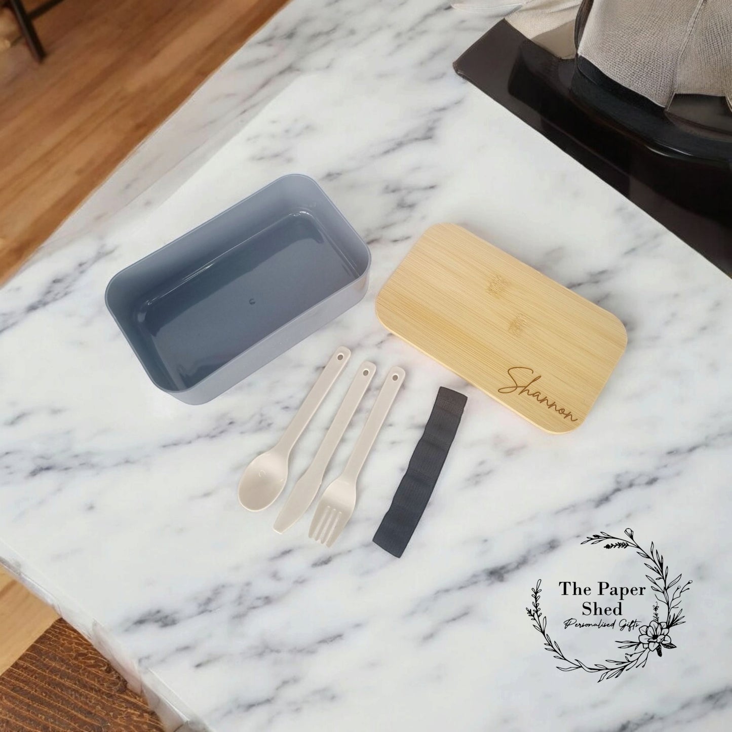 Engraved Bamboo Personalised Lunchbox With Cutlery