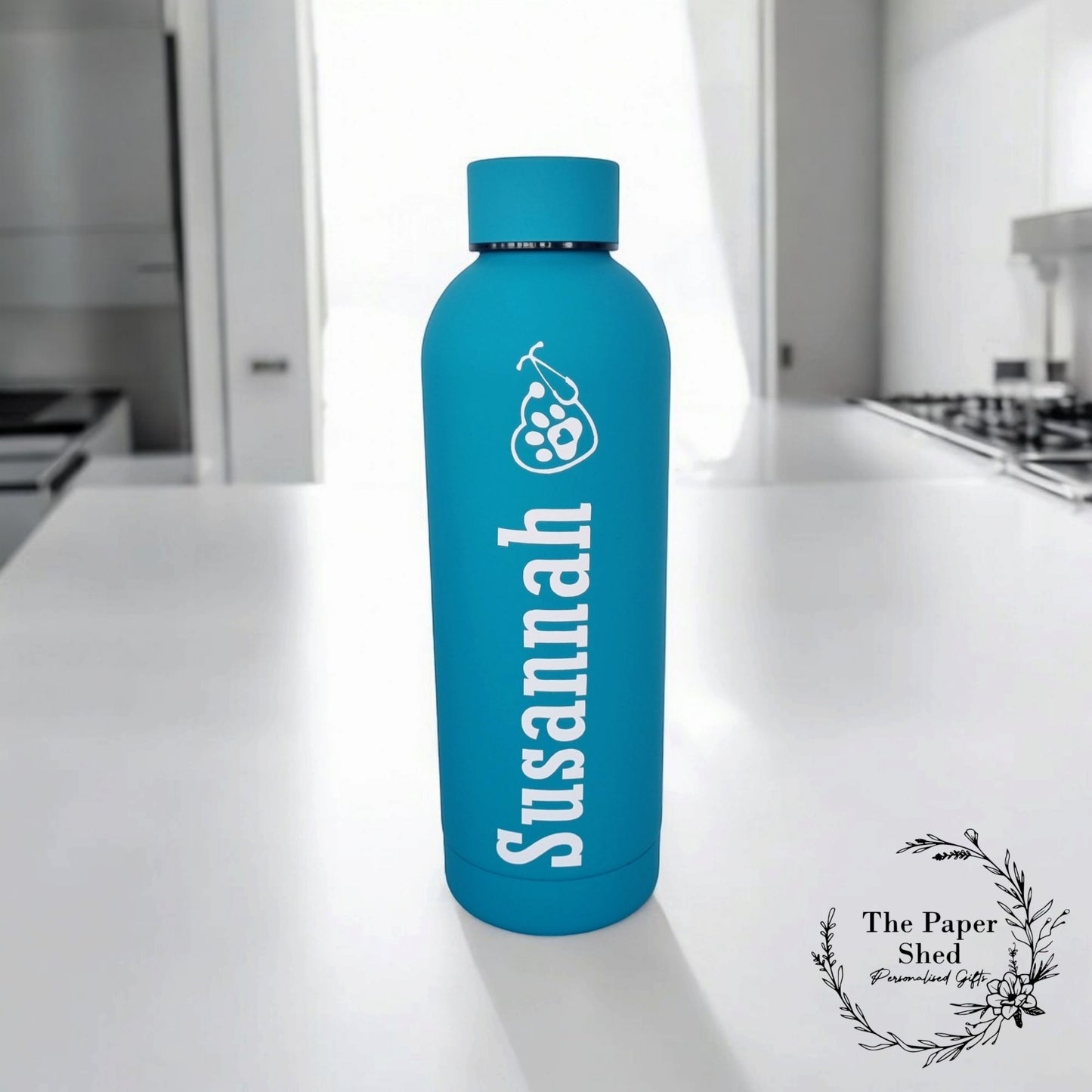 Vet Personalised Name Thermal Water Bottle Paw Print