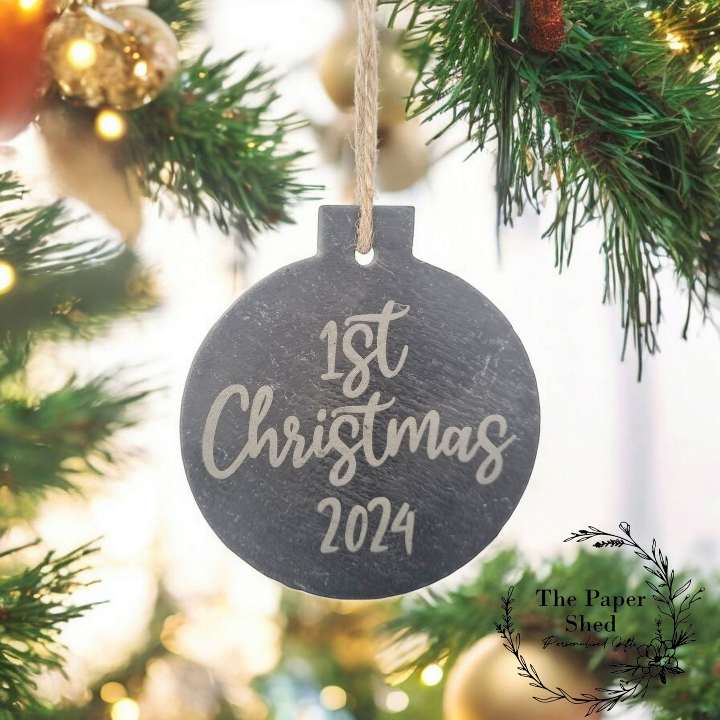 Personalised Engraved Slate Christmas Decoration Bauble Star