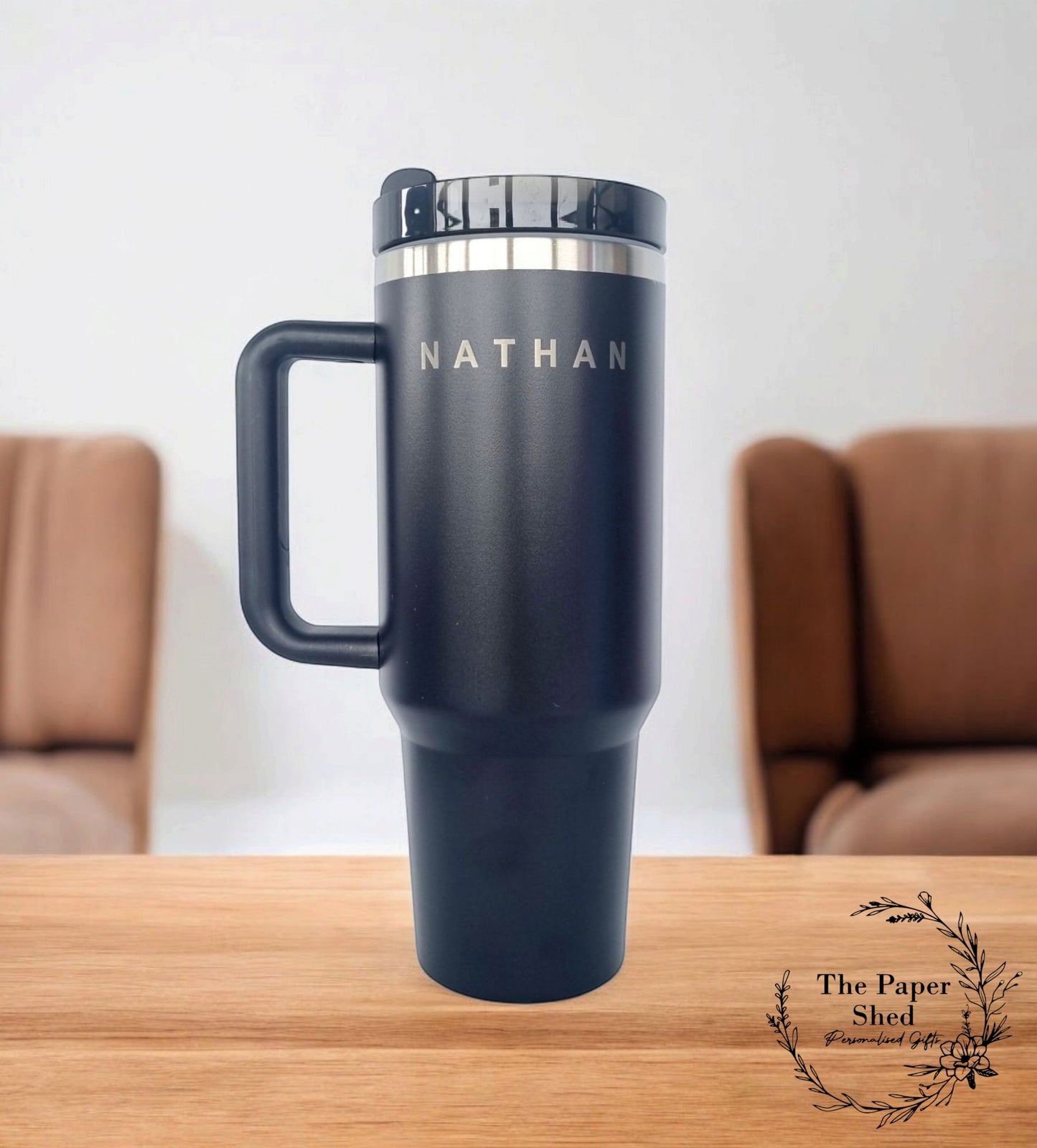 Travel Mugs Engraved Personalised Name Large Thermal 40oz Cups with Handle