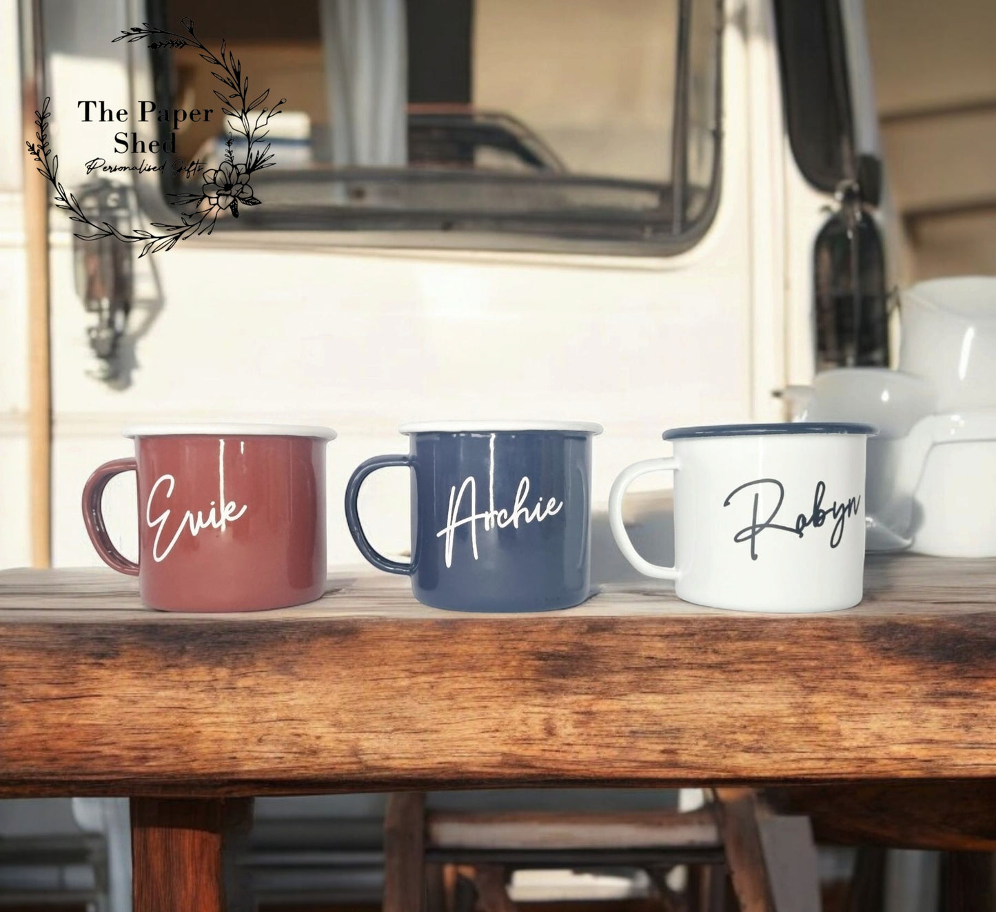 Personalised Enamel Name Mugs Camping