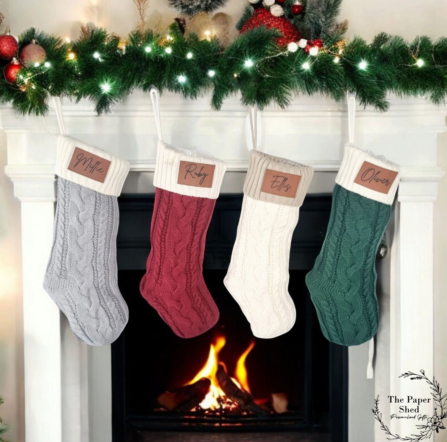 Stocking Knitted Personalised Christmas Stocking 4 Colours With Name