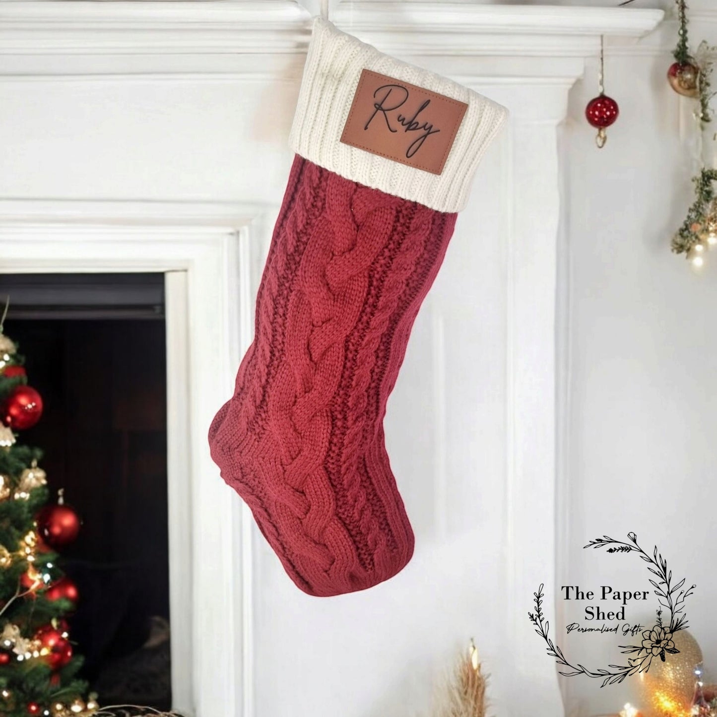 Stocking Knitted Personalised Christmas Stocking 4 Colours With Name