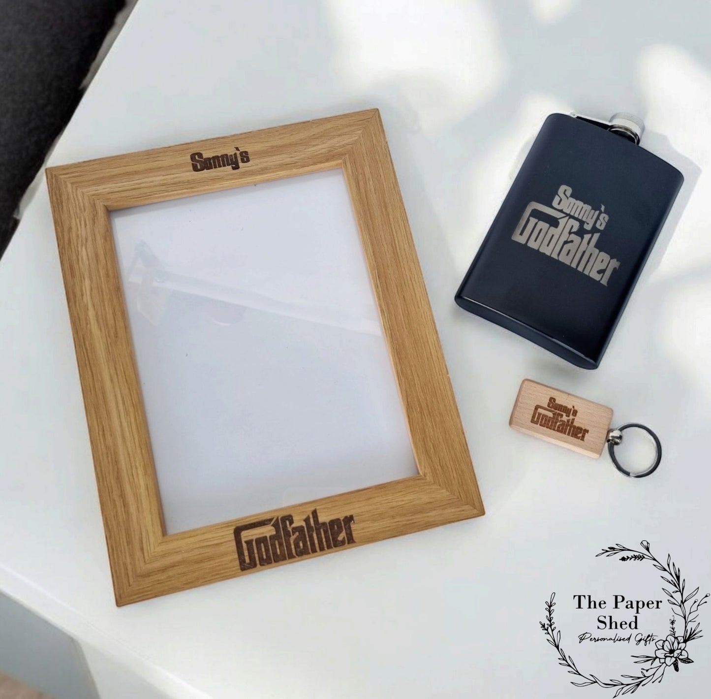 Godfather - Gift Set - God Father Hamper-Present-Christening-Baptism-Whiskey Glass-Frame