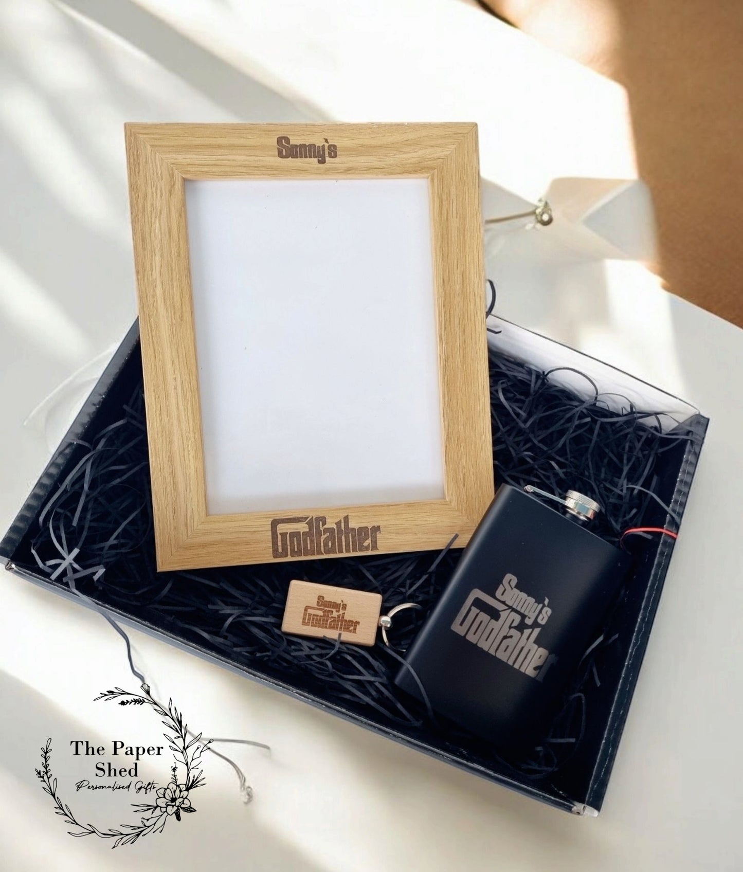 Godfather - Gift Set - God Father Hamper-Present-Christening-Baptism-Whiskey Glass-Frame