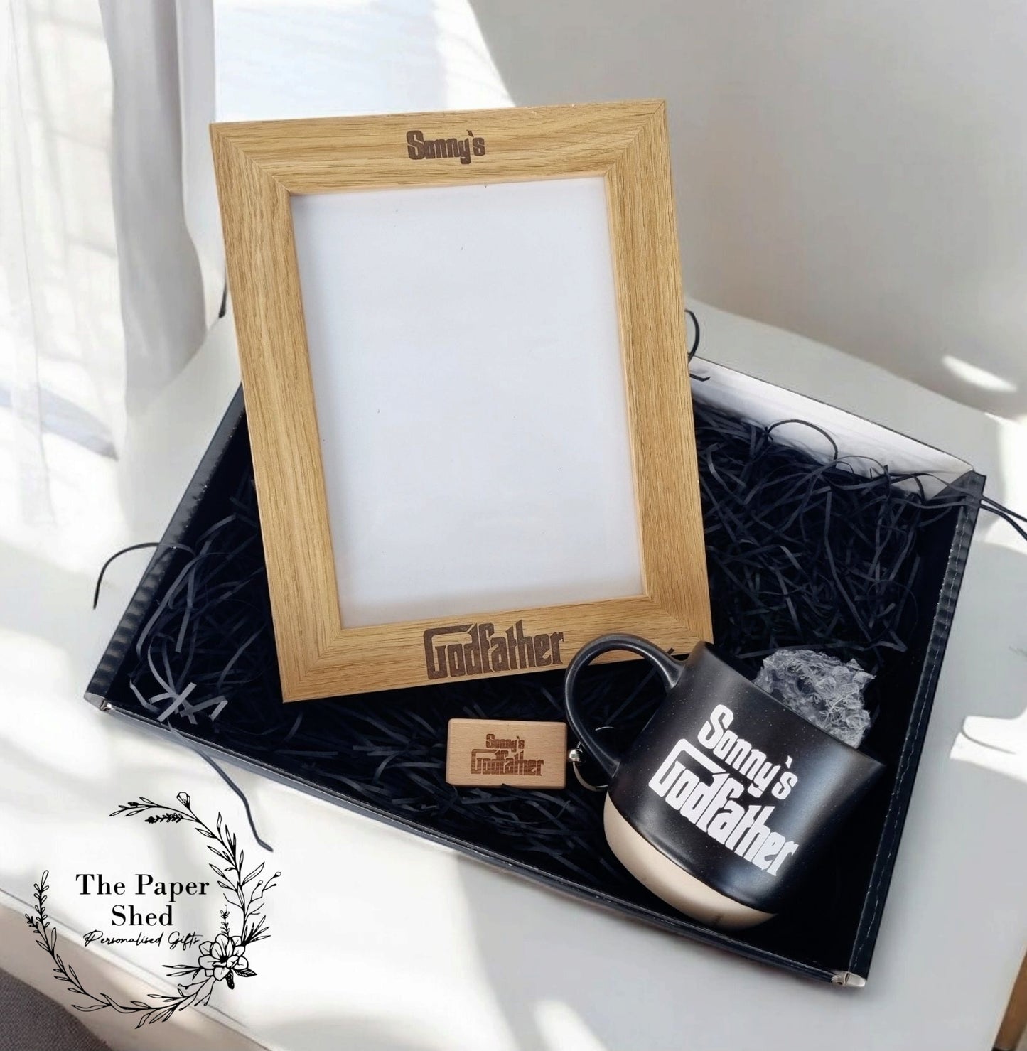 Godfather - Gift Set - God Father Hamper-Present-Christening-Baptism-Whiskey Glass-Frame