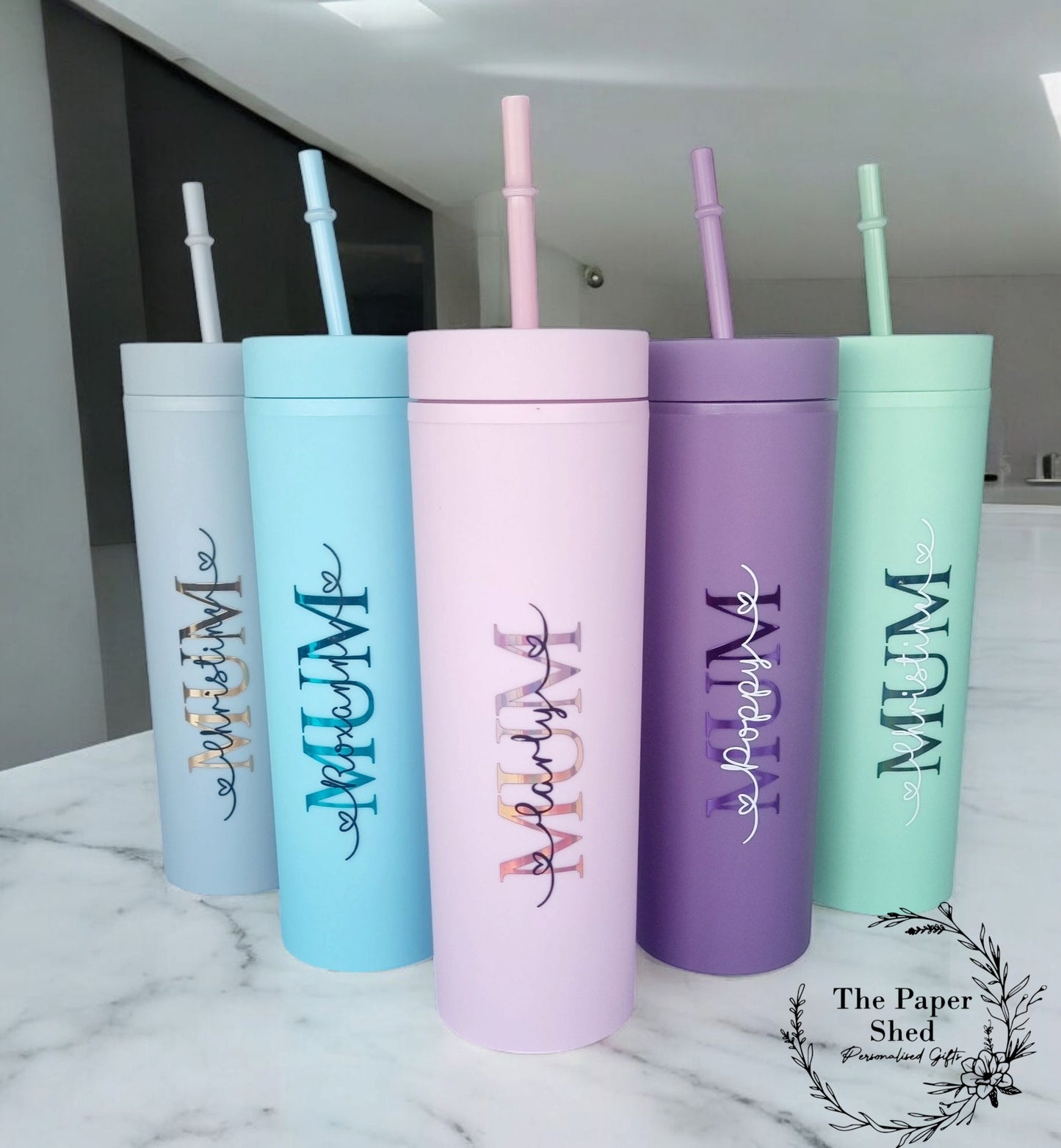 Mother's Day Mum Mummy Skinny Tumbler With Straw Personalised