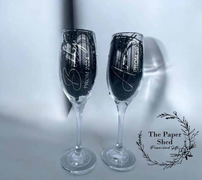 Personalised PROM 2025 Champagne Glasses Flutes, Couple, Date, Boyfriend, Girlfriend