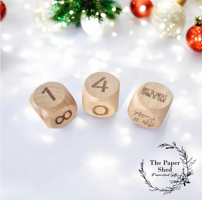 Christmas Countdown Dice Sleeps 'til Santa Calendar Wooden Blocks