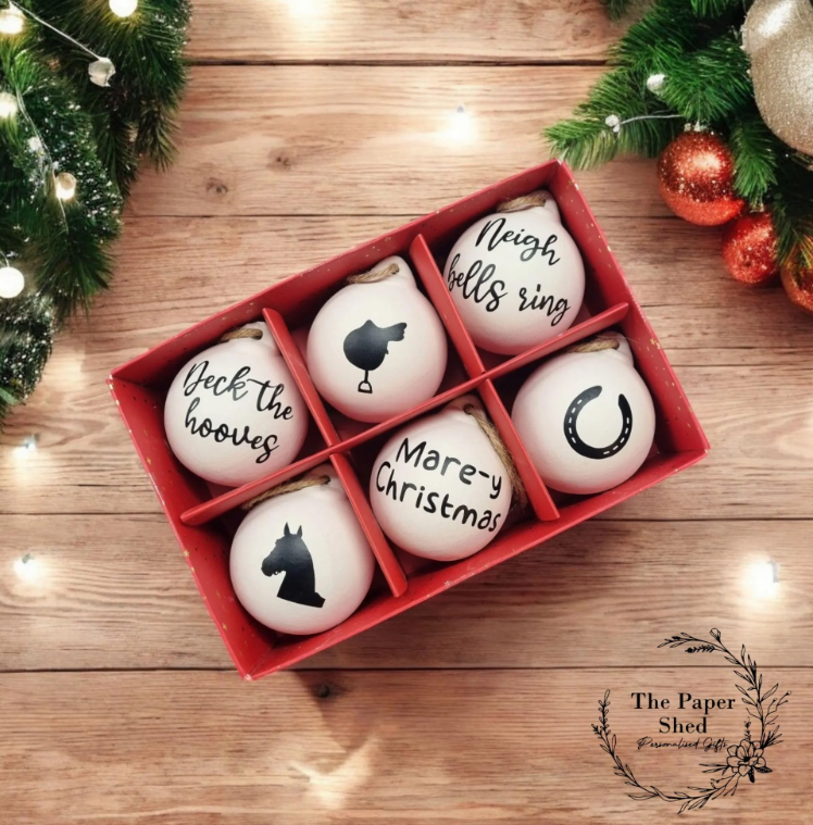 Horse Themed ceramic baubles 6 pack