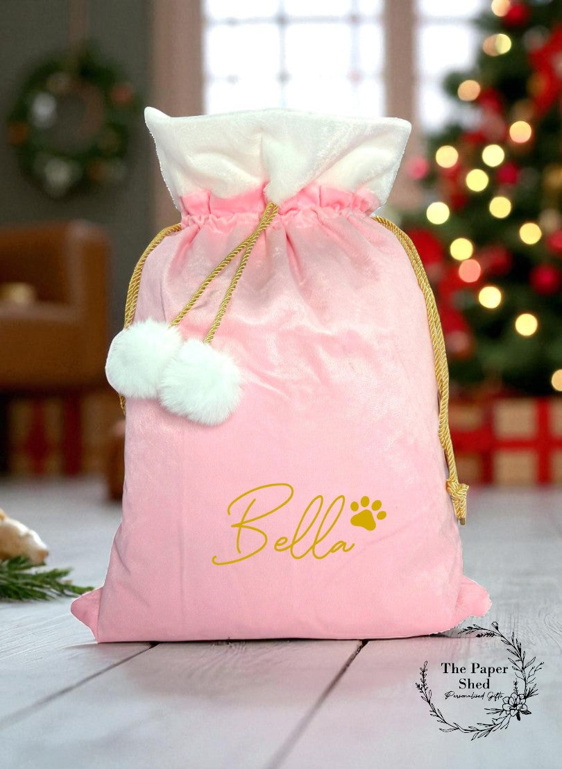 Dog Christmas Santa Sack, Xmas Treats Stocking, Velvet Christmas Eve gift, Pet, Cat Stocking