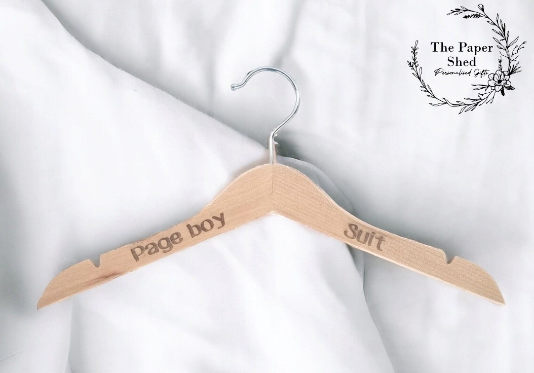 Wedding hangers, bridesmaid dress, page boy suit