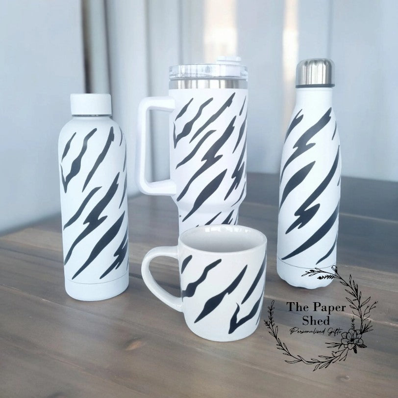 The Zebra Print Collection, Thermal, Mug, 40 oz Cup, Bottle, Travel Mug, Gift, Birthday, Set, stripes