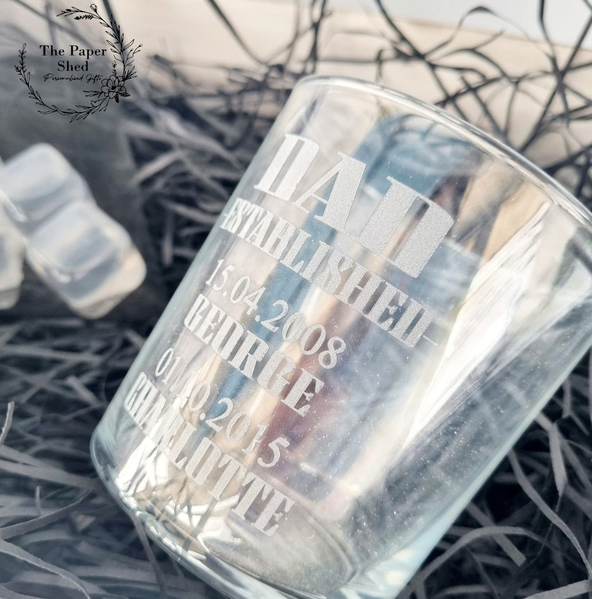 Father's Day, Personalised Gift Set, Children's Names and Dates Dad, Daddy, Father, Grandad, Papa, Whiskey Glass, Re-usable ice cubes