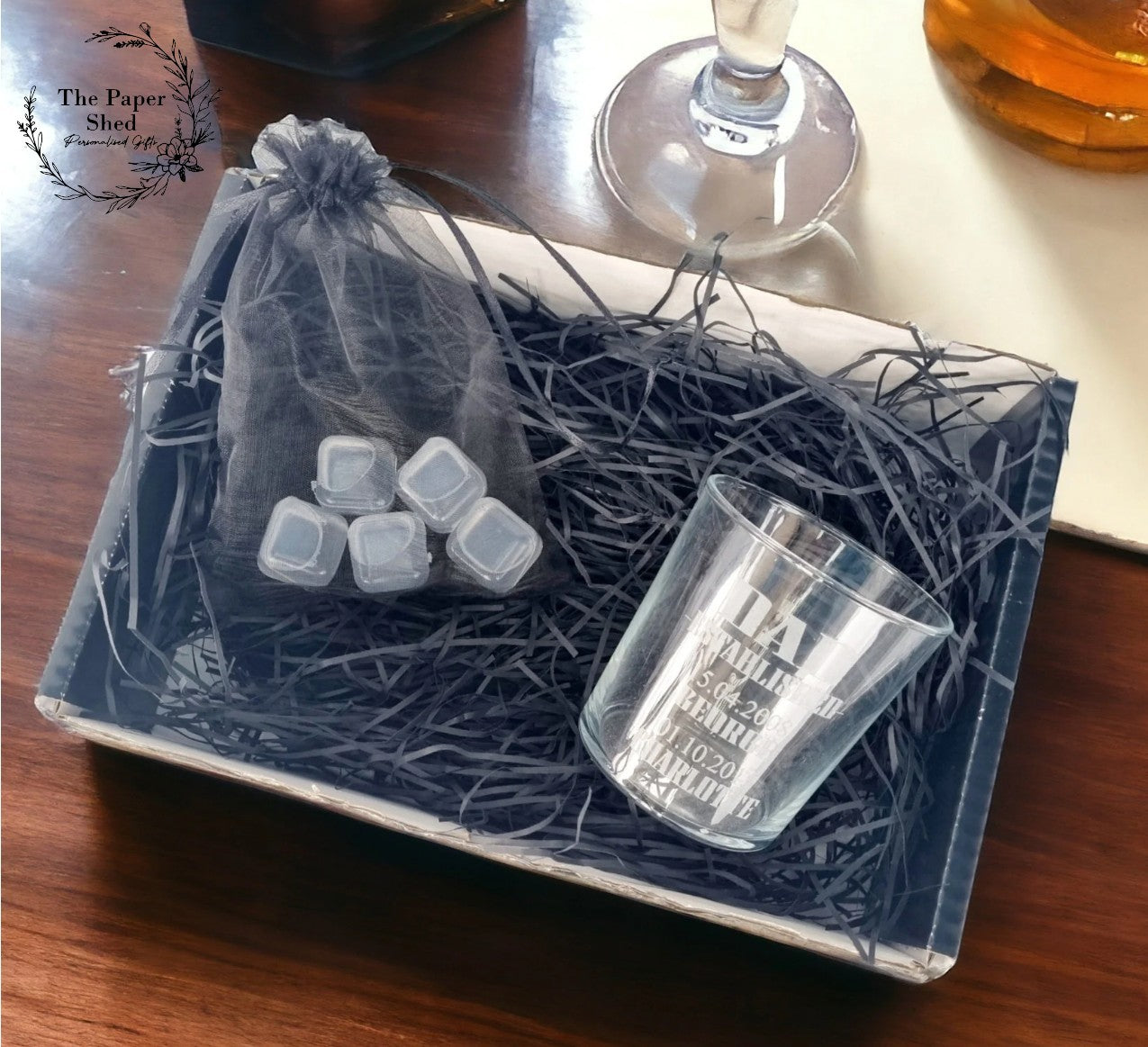 Father's Day, Personalised Gift Set, Children's Names and Dates Dad, Daddy, Father, Grandad, Papa, Whiskey Glass, Re-usable ice cubes