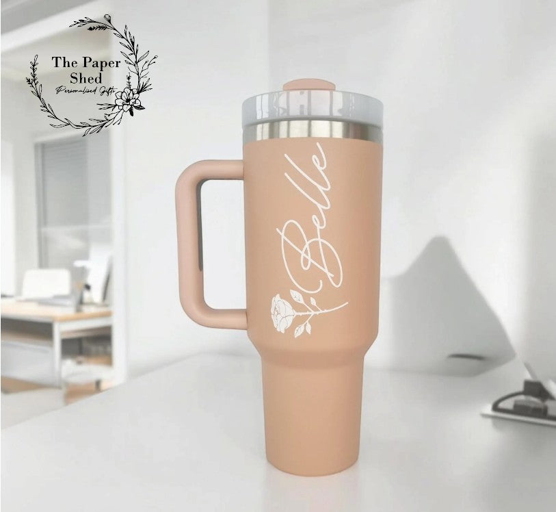 Personalised 40oz Quench Travel Mugs Thermal -Birthday Gift- with personalised emoji / silhouette character