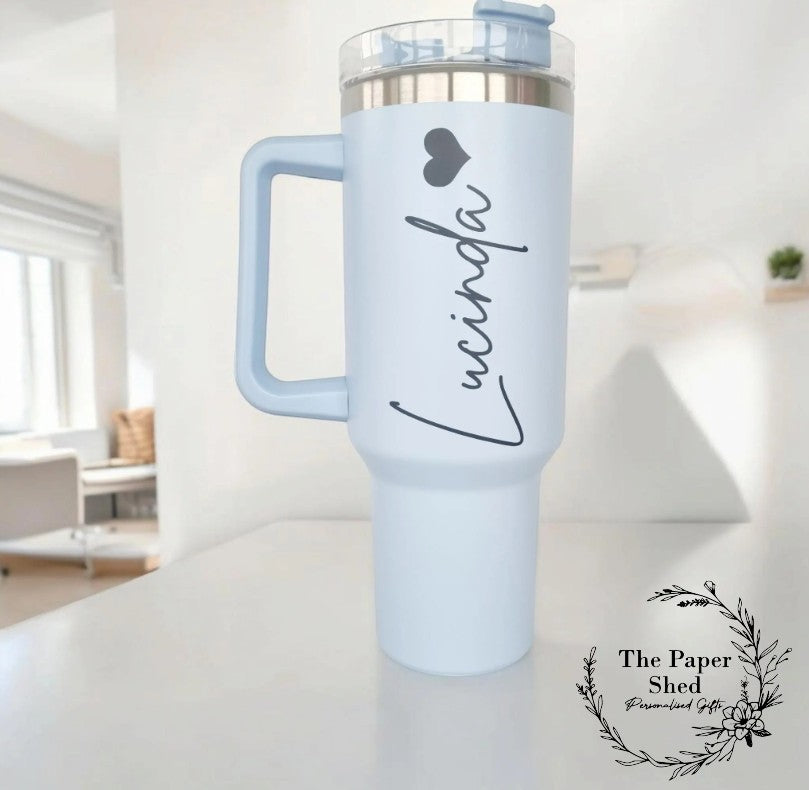 Personalised 40oz Quench Travel Mugs Thermal -Birthday Gift- with personalised emoji / silhouette character