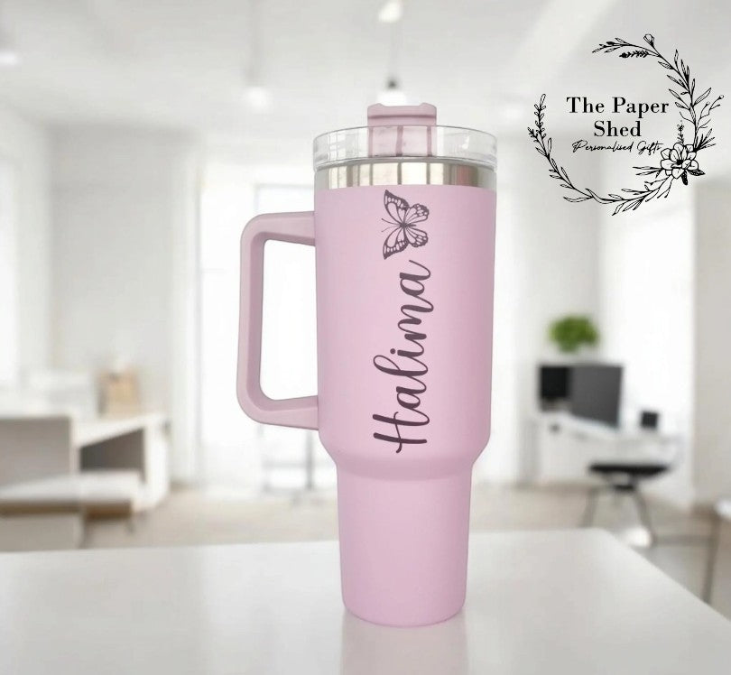 Personalised 40oz Quench Travel Mugs Thermal -Birthday Gift- with personalised emoji / silhouette character