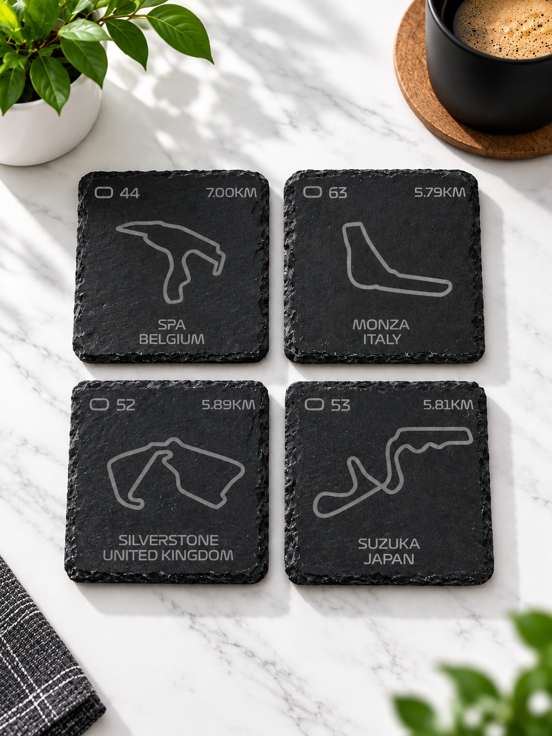 F1 Inspired Track Engraved Drinks Coasters - Pick your own Racing Track Slate