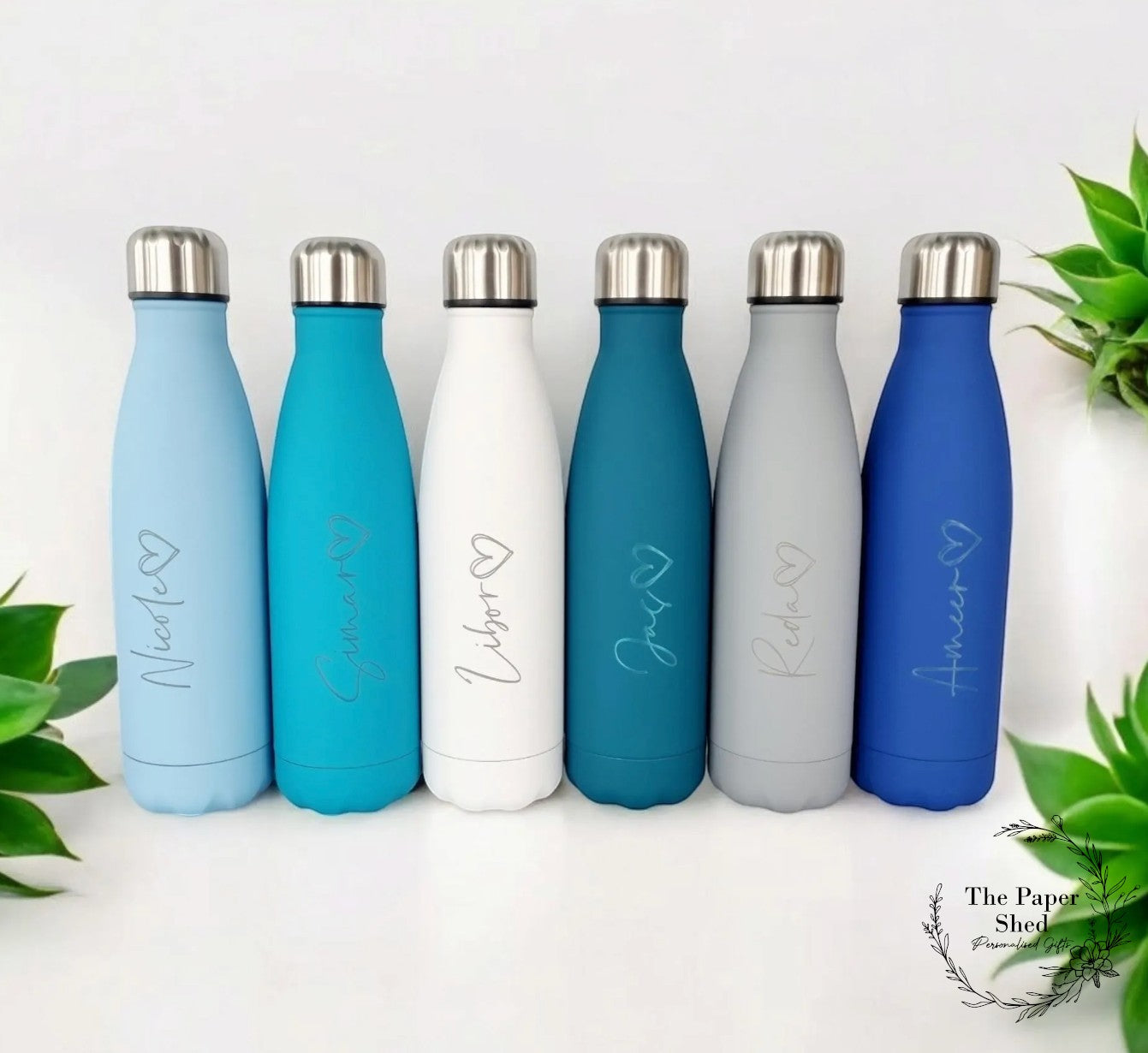 Personalised name thermal water bottle engraved with heart