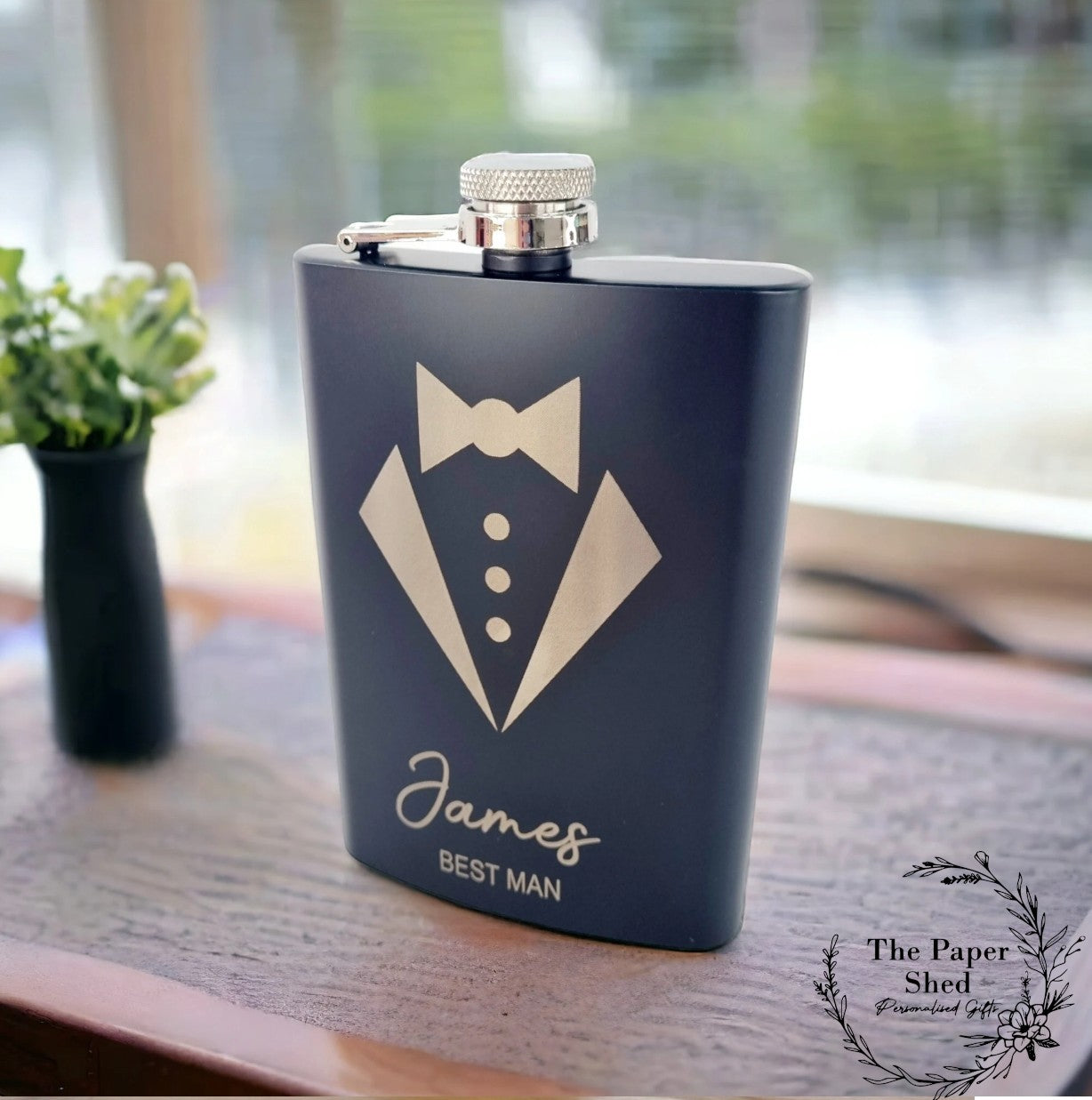 Wedding Usher Best Man Engraved Hip Flask, Choose Your Own Words Suit