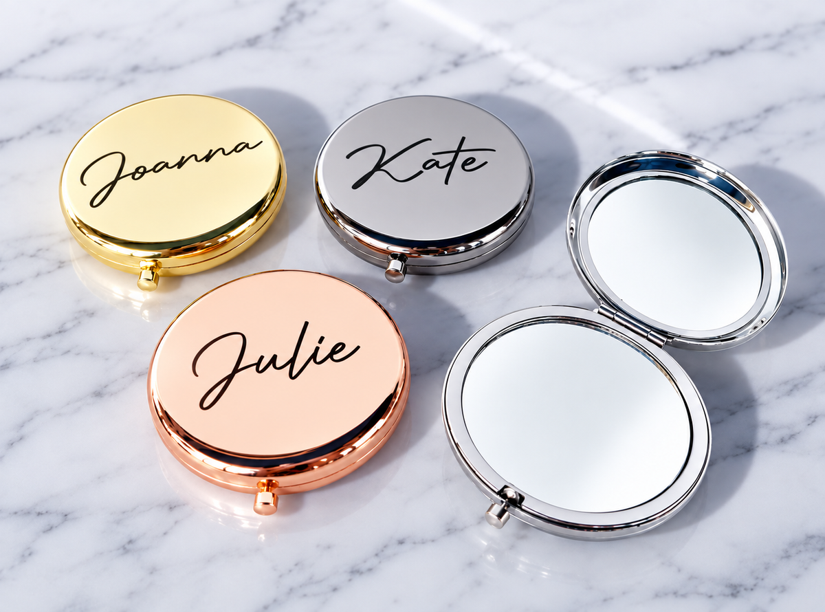 Personalised cosmetic mirror bridal party gold and black