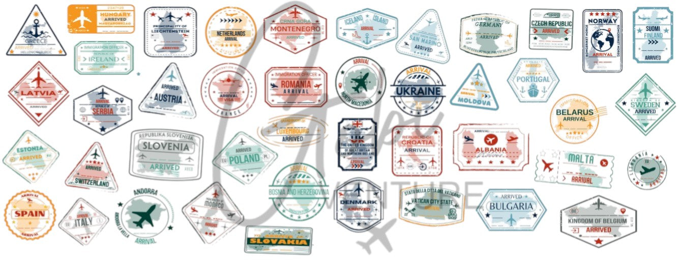 FAR OUT TRAVELS European Stamp Thermal Bottle Adventures Collection Drinks