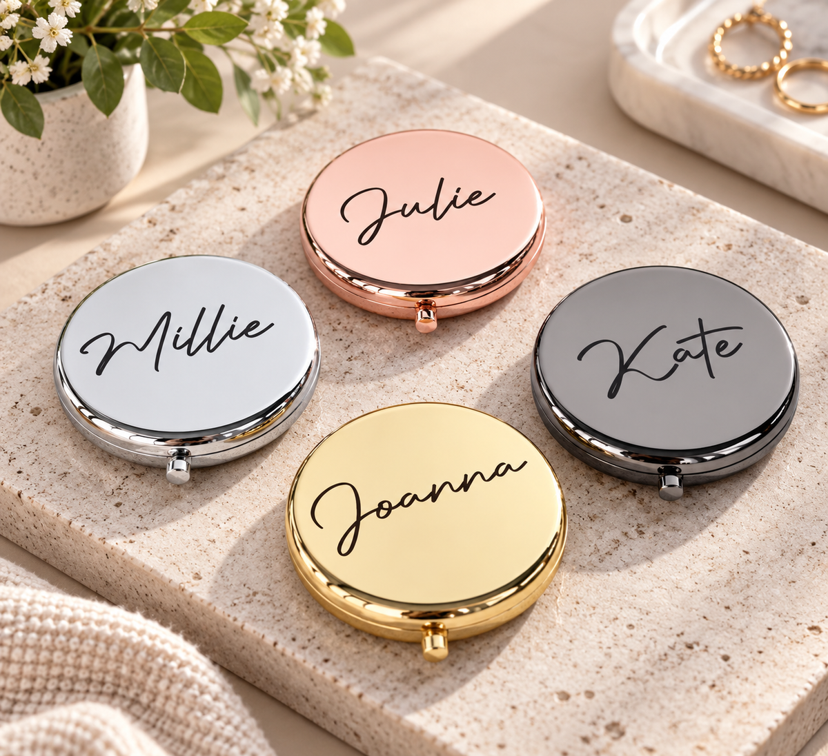 Personalised cosmetic mirror bridal party gold and black