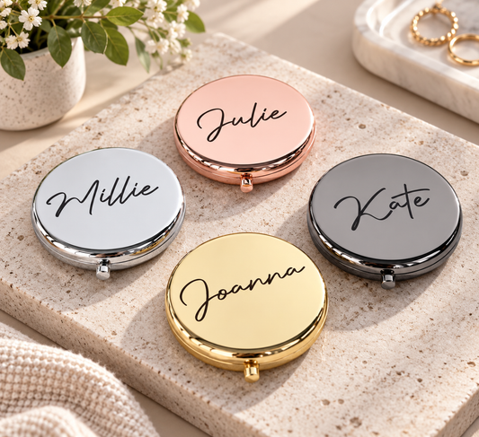 Personalised cosmetic mirror bridal party gold and black