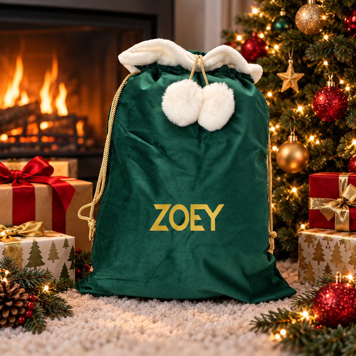 Merry Christmas Luxury Velvet Santa Sack with Stars, Stocking, Christmas Eve Gifts
