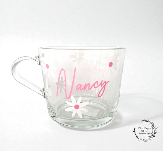 Daisy Themed Coffee Cup Mug Glass