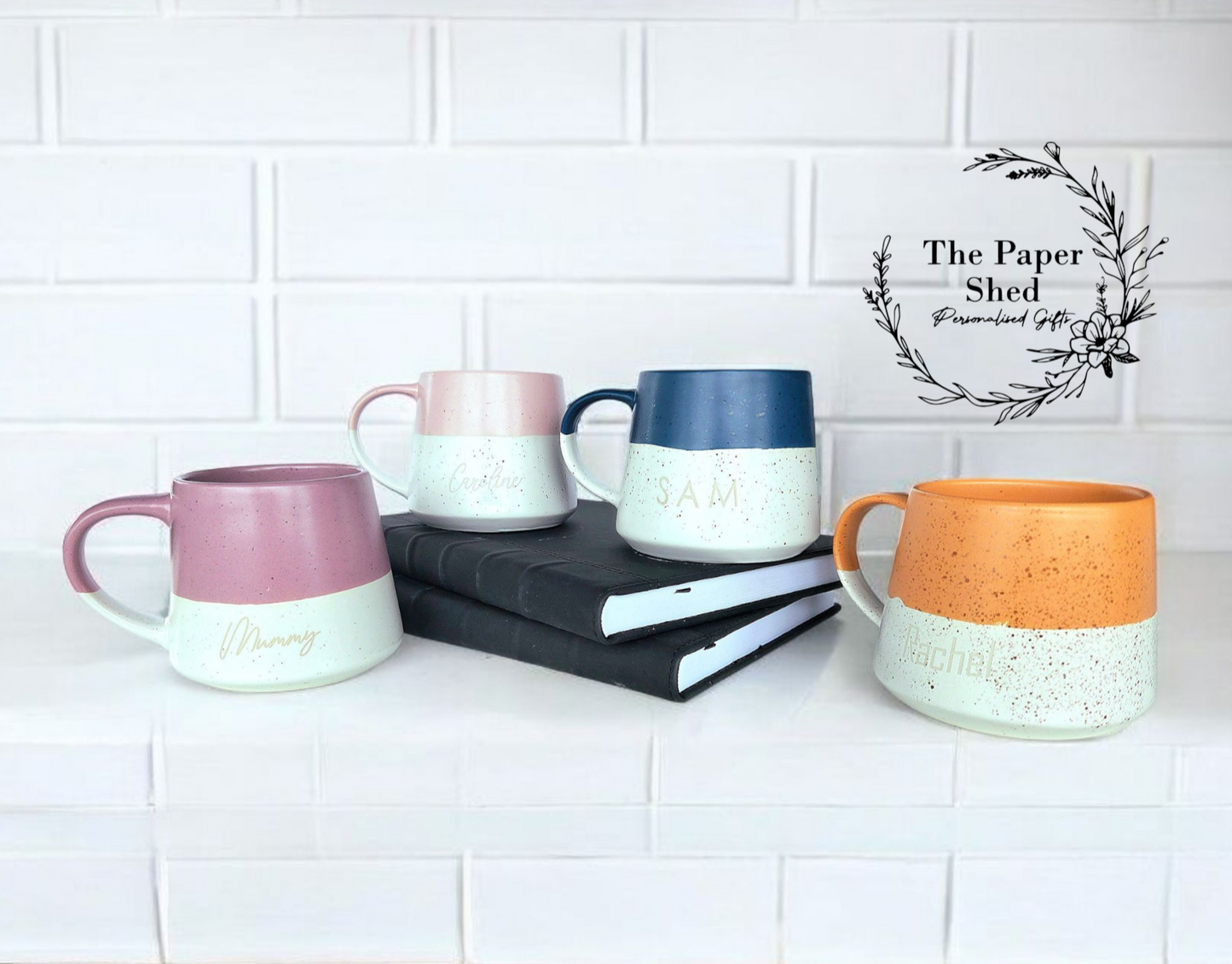 Engraved Speckled Pattern Personalised Drink Mug with Name - Pastel Bright 6 Colours