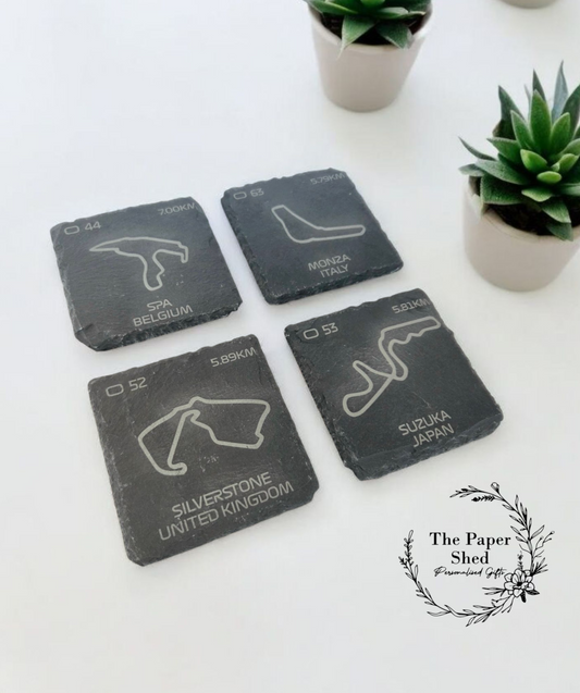 F1 Inspired Track Engraved Drinks Coasters - Pick your own Racing Track Slate