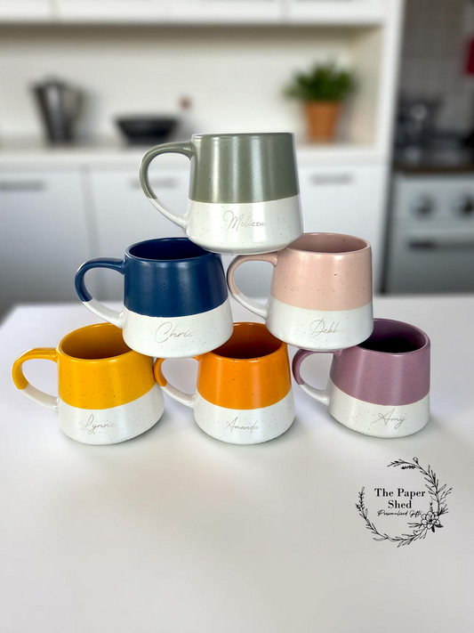 Engraved Speckled Pattern Personalised Drink Mug with Name - Pastel Bright 6 Colours