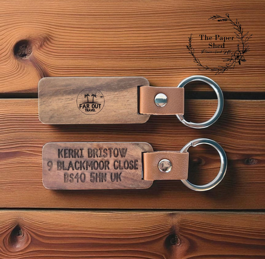 FAR OUT TRAVEL Engraved Wooden Luggage Tag/ keyring-Personalised Pair (Set of 2)