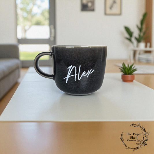 Personalised drink mug with name vintage black