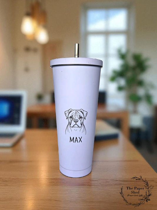 Personalised Custom Dog Scribble Tumbler With Straw Metal